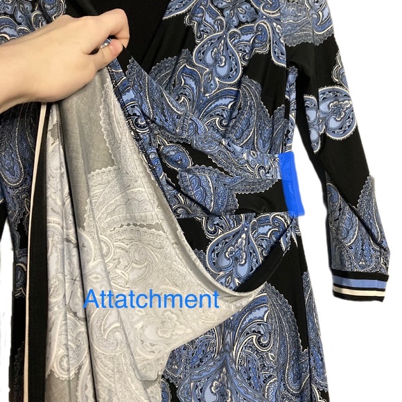 I.N.C. Brand Faux Wrap Dress Blue Paisley Pattern Size Small - Picture 4 of 6